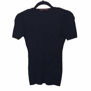 Bally Black Ribbed 100% Wool Short Sleeve T Shirt Tee Sweater